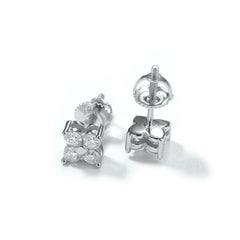 Silver Cubic Zirconia Flower Cluster Stud Earrings