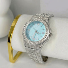 Iced-Out Blue Dial Crystal Watch