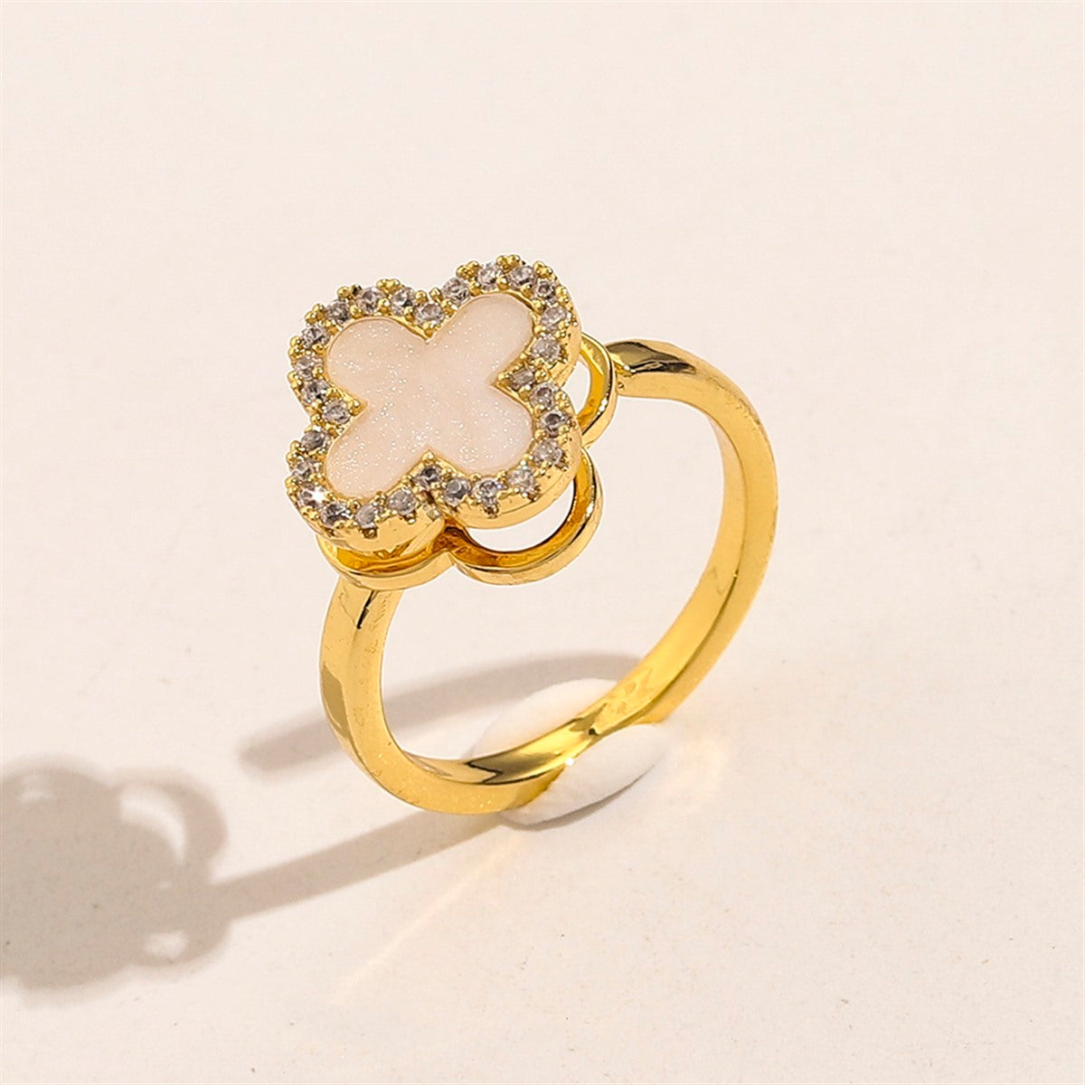 Pavé Halo Onyx Clover Adjustable Ring