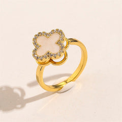 Pavé Halo Onyx Clover Adjustable Ring