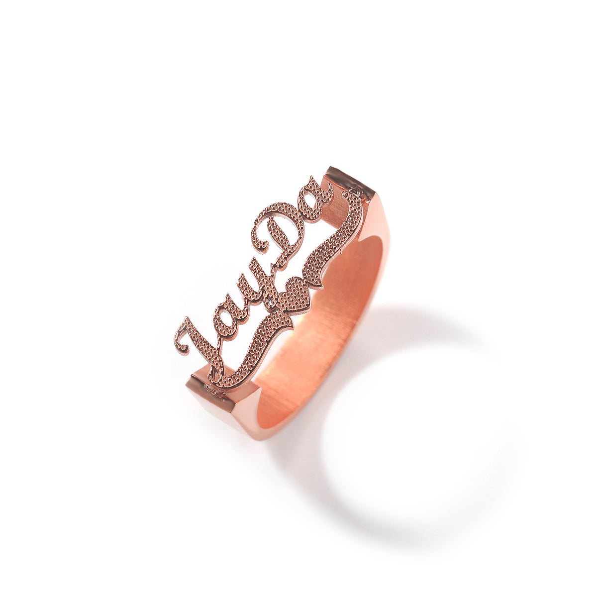 Rose Gold Custom Old English Script Nameplate Ring