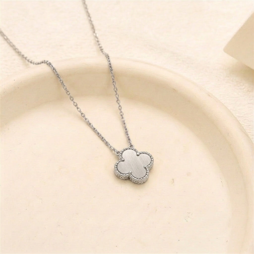 Silver Brushed Clover Pendant Necklace