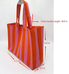 Vertical Striped Knit Tote Bag