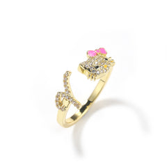 Gold Letter Cat Ring – Open Band