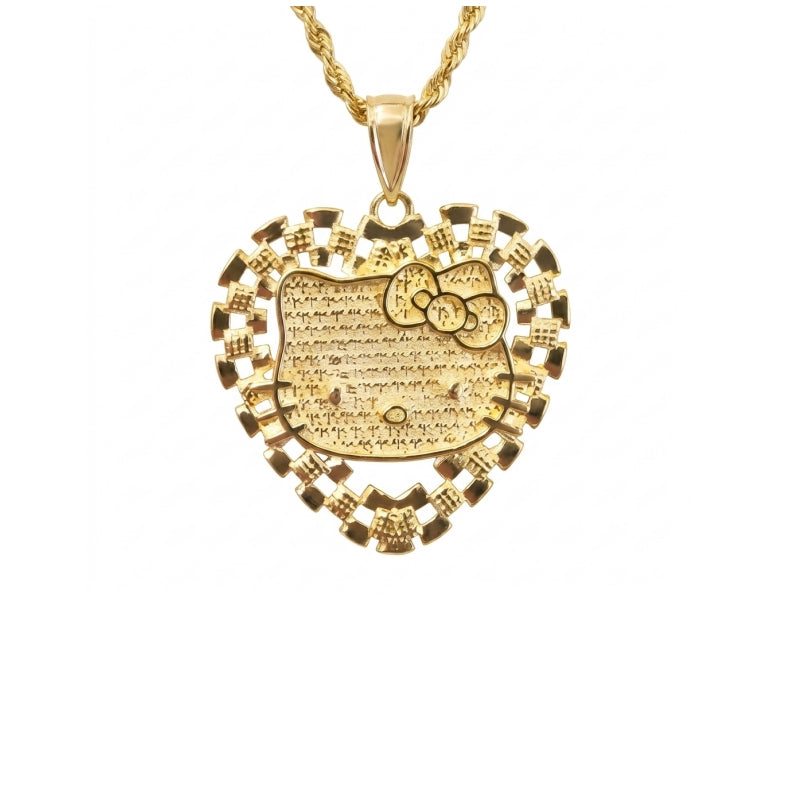 Textured Lattice Heart H Kitty Pendant Necklace