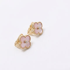 Pink Solitaire Zircon Four-Leaf Clover Earrings