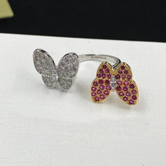 Dual Pavé Butterfly Between-the-Finger Ring