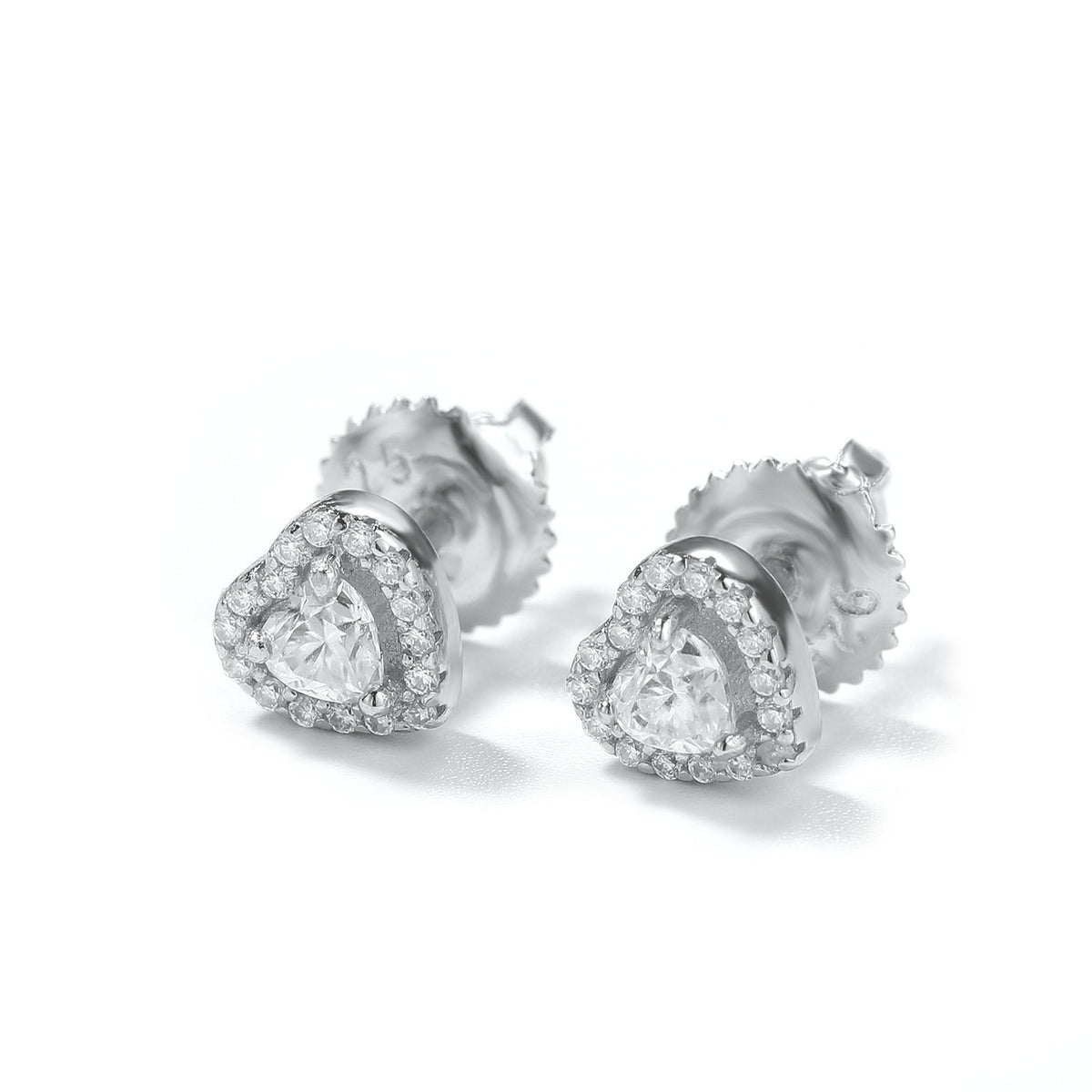 Silver Heart Halo Stud Earrings