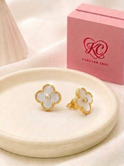 White Solitaire Zircon Four-Leaf Clover Earrings
