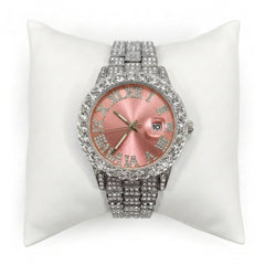 CZ Silver Gold Pink Band Watch