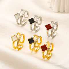 Double-Band Pavé & Clover Open Ring Collection