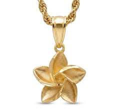 Gold Hawaiian Plumeria Flower Pendant Necklace