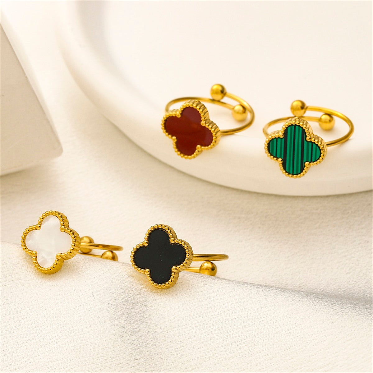 Adjustable Ball-End Clover Open Ring