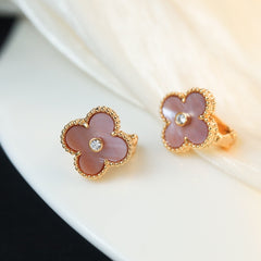 Pink Solitaire Zircon Four-Leaf Clover Earrings