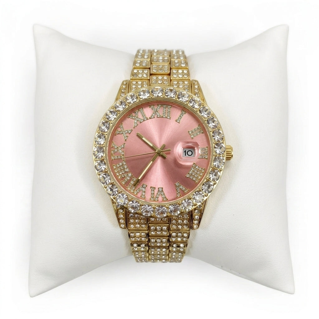 CZ Gold Pink Band Watch
