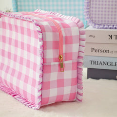 Ruffle Checker Cosmetic Bag
