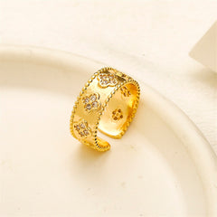 Pavé Diamond-Style Clover Wide Band Ring