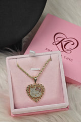 Gold Heart Frame Kitty Pendant Necklace