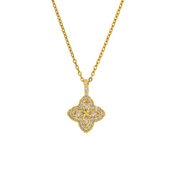 Gold Marquise Cut Flower Halo Pendant Necklace