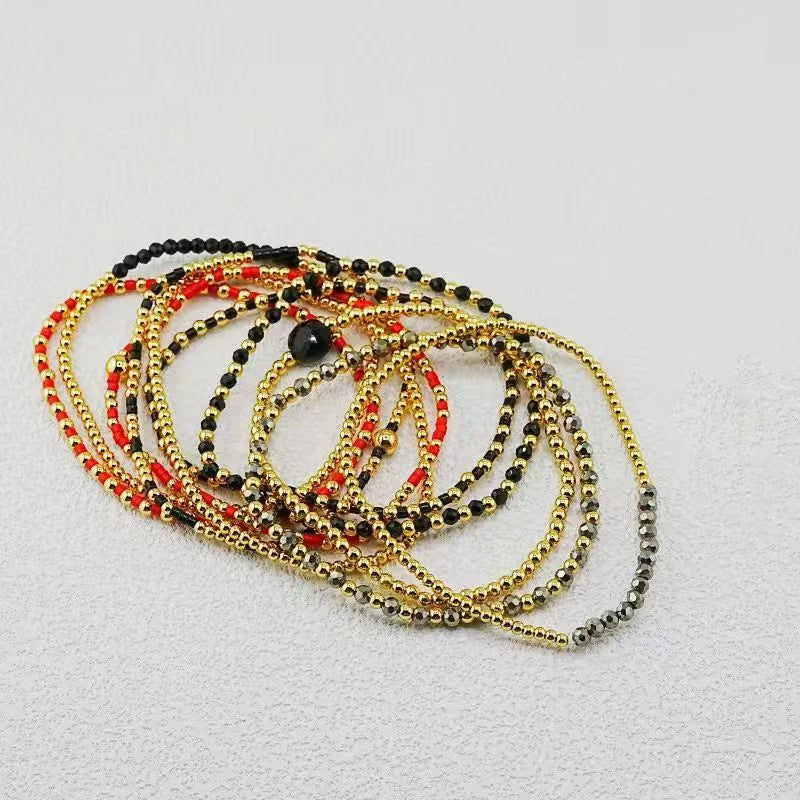 Multi-Textured Beaded Bracelet Stack Set