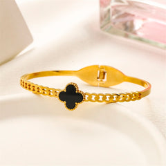 Malachite Clover Chain-Link Hinged Bangle