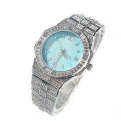 Iced-Out Blue Dial Crystal Watch