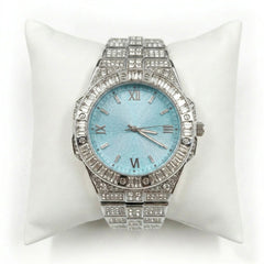 Iced-Out Blue Dial Crystal Watch