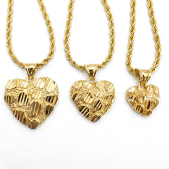 Gold Cut Nugget Heart Pendant Necklace