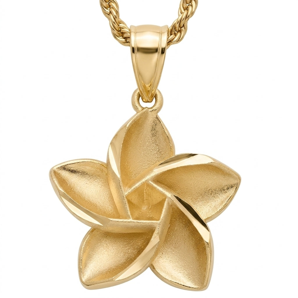 Gold Hawaiian Plumeria Flower Pendant Necklace