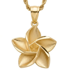 Gold Hawaiian Plumeria Flower Pendant Necklace