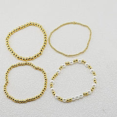 Golden Luster & Pearl Beaded Bracelet Stack Set