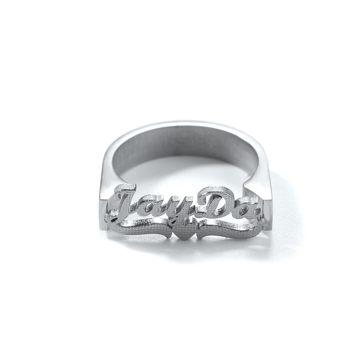 Silver Custom Old English Script Nameplate Ring
