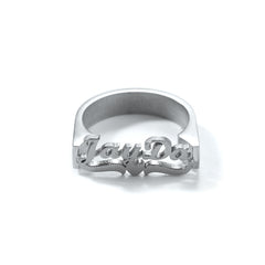 Silver Custom Old English Script Nameplate Ring