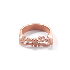 Rose Gold Custom Old English Script Nameplate Ring