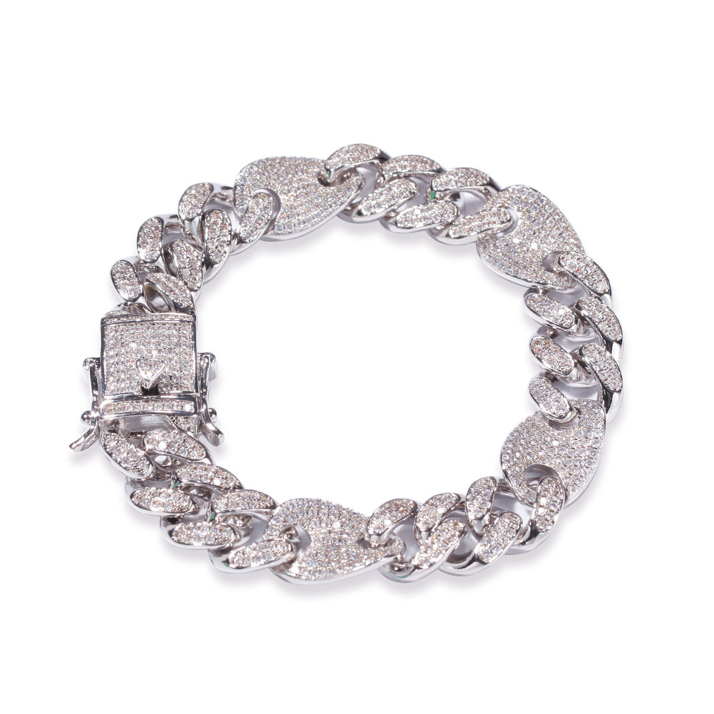 Silver Iced Out Cuban & Mariner Chain Bracelet