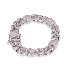 Silver Iced Out Cuban & Mariner Chain Bracelet