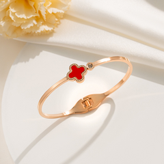 CZ-Accented Clover Hinged Bangle