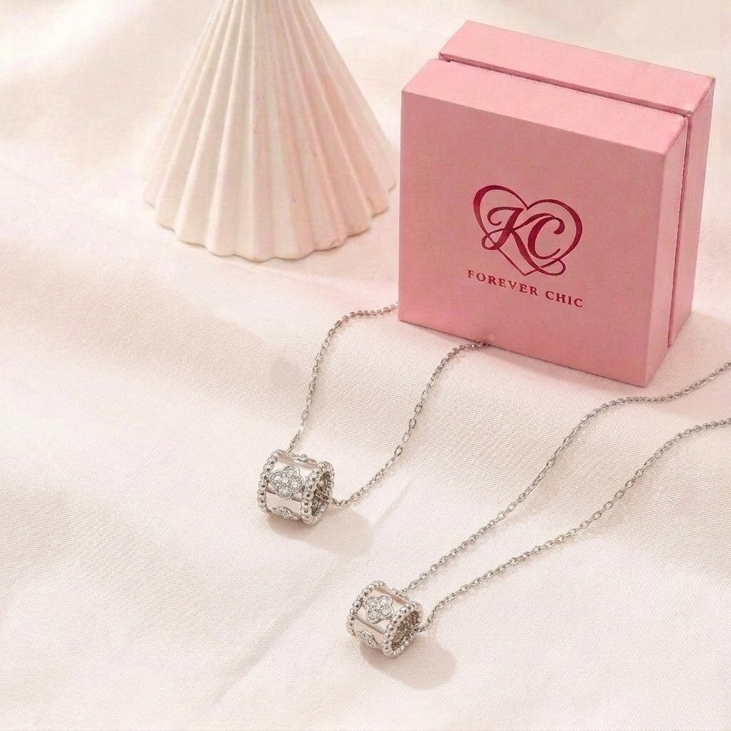 Pavé Clover Barrel Cylinder Pendant Necklace