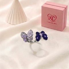 Dual Butterfly Lapis & Pavé Between-the-Finger Ring