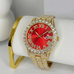 Diamond Red Gold Band Watch