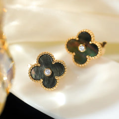 Grey Solitaire Zircon Four-Leaf Clover Earrings