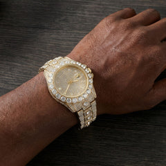 Gold Iced Out CZ Diamond Quartz Watch for Men