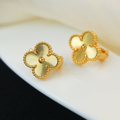 Guilloché Gold Four-Leaf Clover Earrings