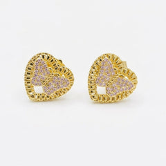Gold Lattice Heart Butterfly Stud Earrings