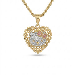 Gold Heart Frame Kitty Pendant Necklace