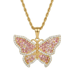 Pink CZ Butterfly Pendant Necklace
