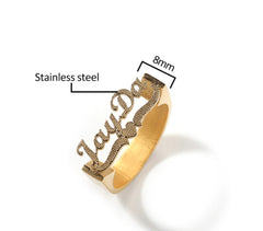 Gold Custom Old English Script Nameplate Ring
