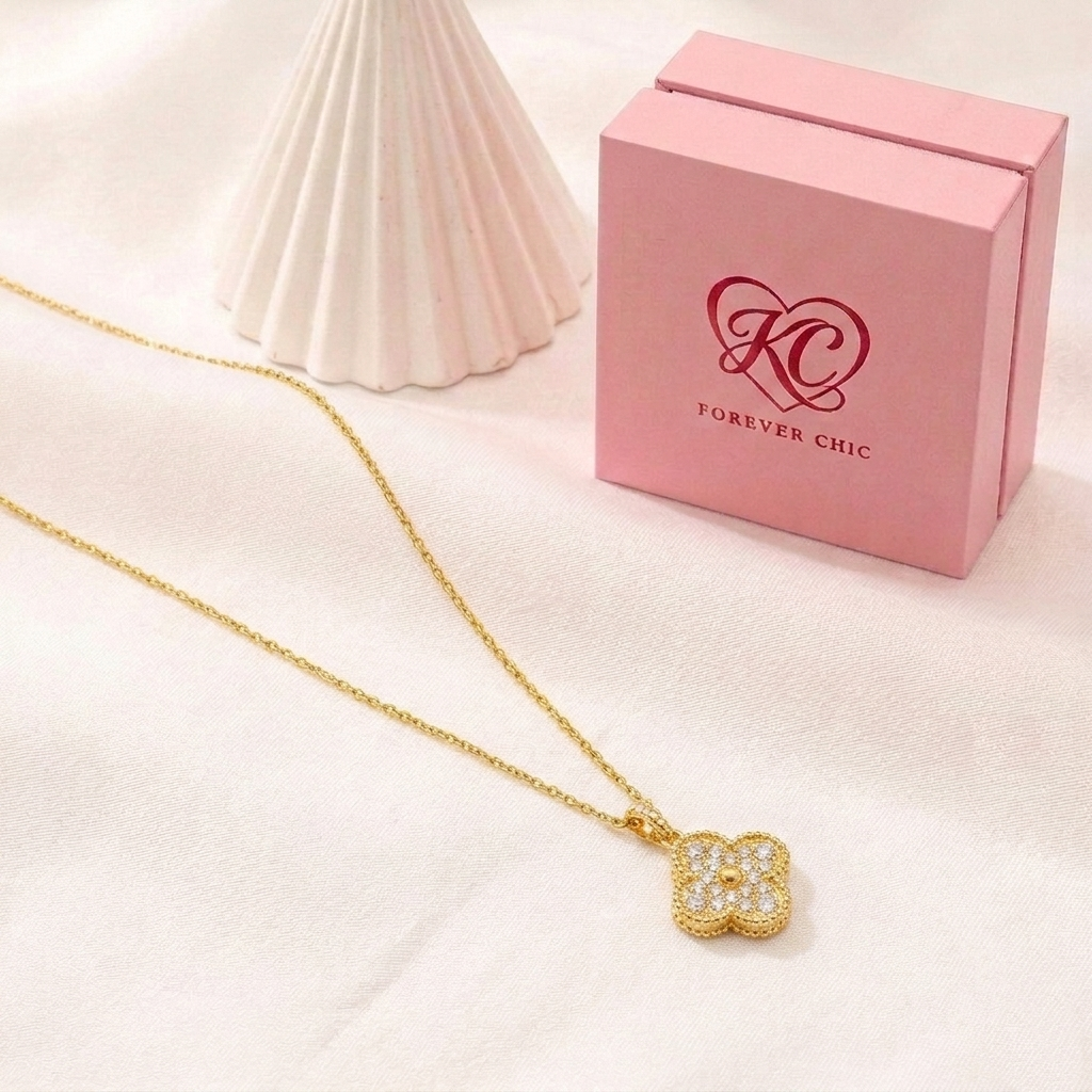 Full Pavé CZ Clover Pendant Necklace