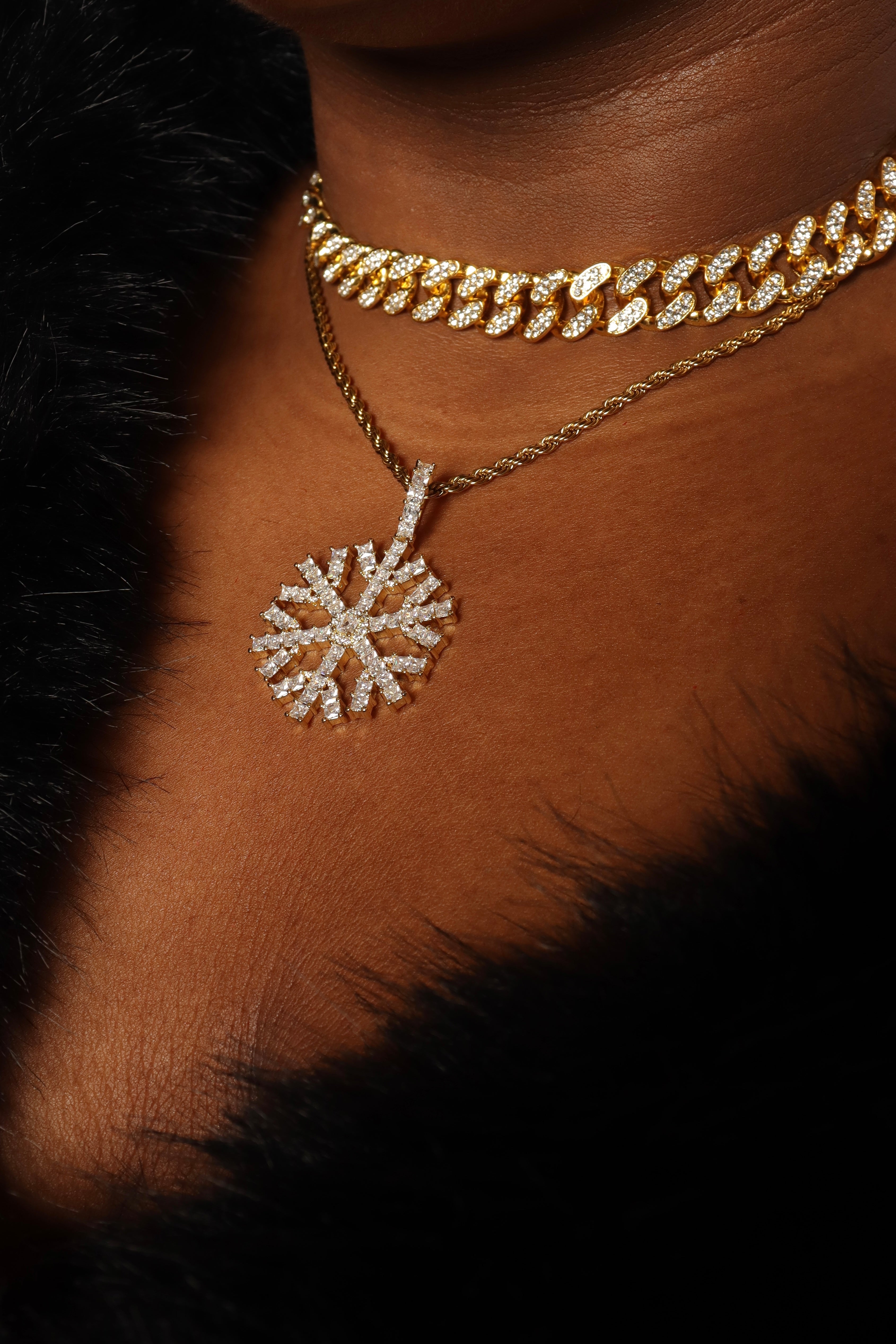 Lava necklace full ice crystal zircon
