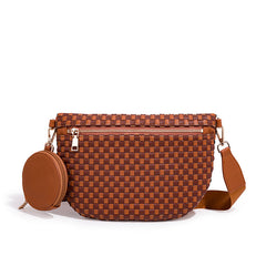 Checkered Woven Crossbody Fanny Pack with Coin Purse